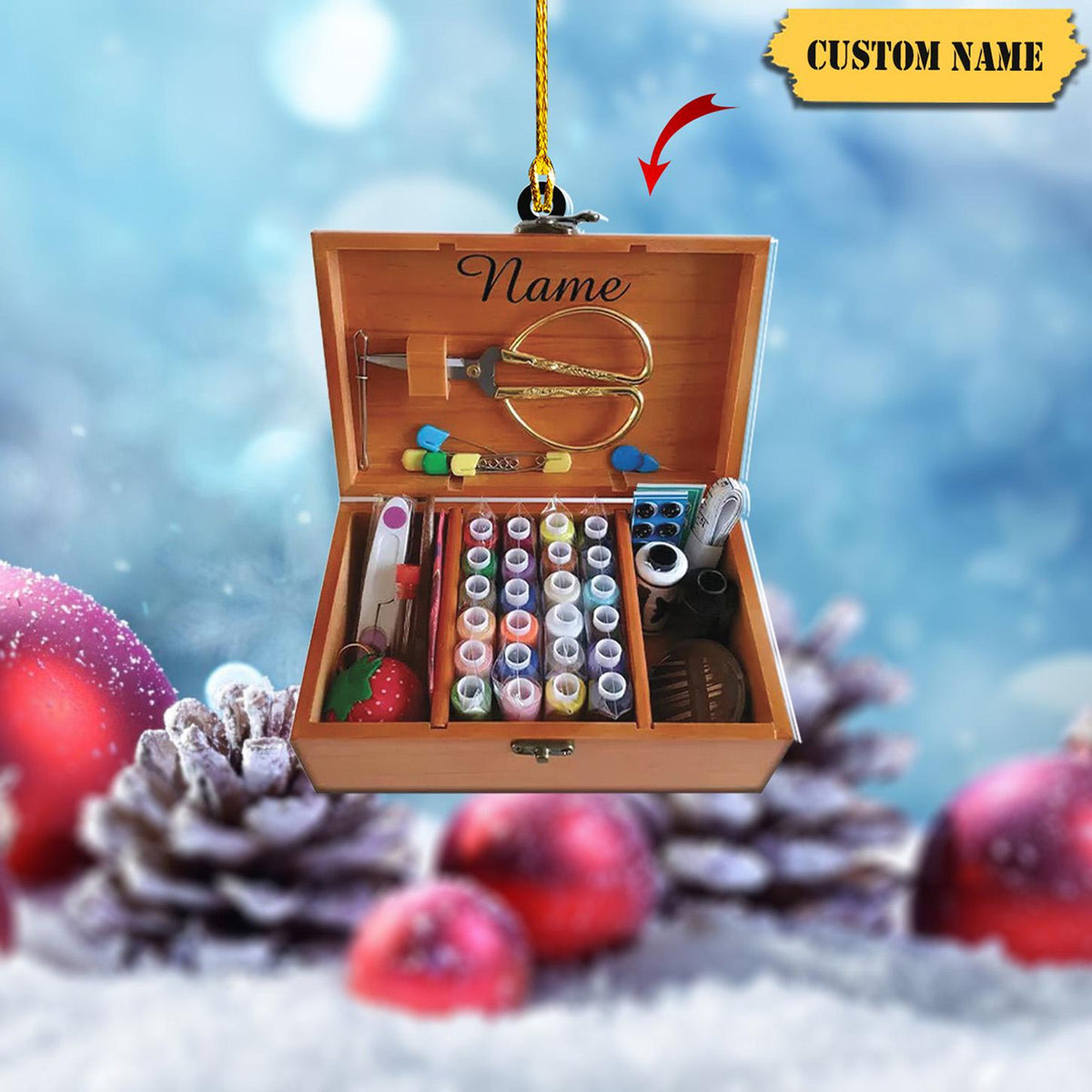 Personalized Sewing Box Ornament Flat 2D, Sewing Christmas Ornament, Christmas Gift For Sewing Lover, Xmas Tree Decor, Gift For Grandma.