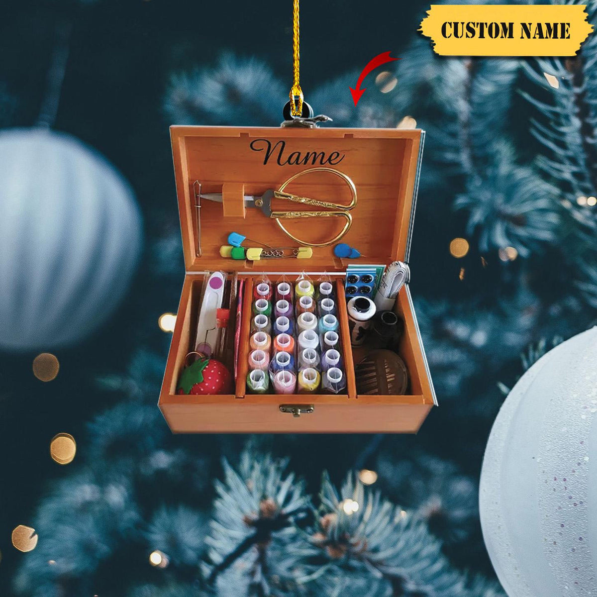 Personalized Sewing Box Ornament Flat 2D, Sewing Christmas Ornament, Christmas Gift For Sewing Lover, Xmas Tree Decor, Gift For Grandma.