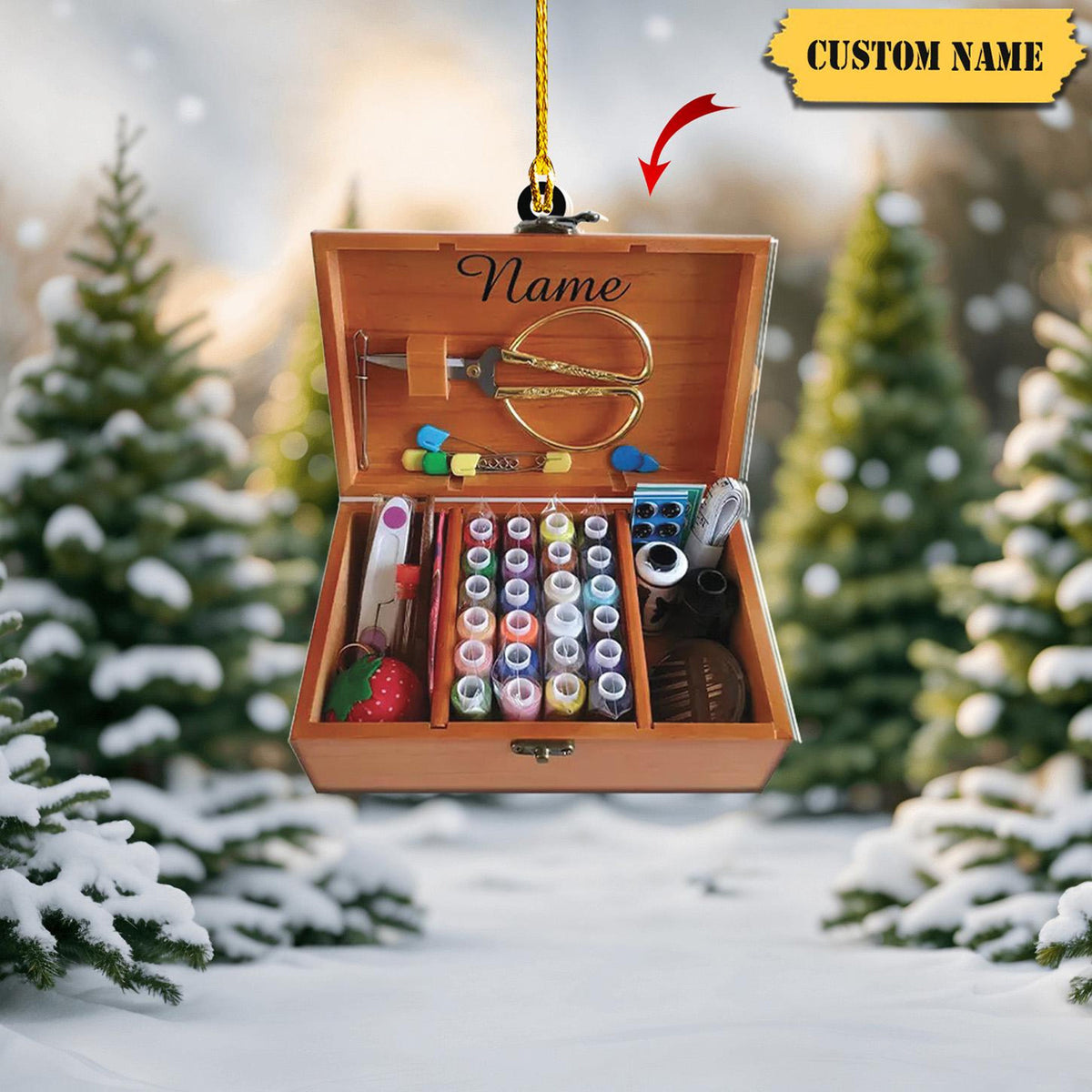 Personalized Sewing Box Ornament Flat 2D, Sewing Christmas Ornament, Christmas Gift For Sewing Lover, Xmas Tree Decor, Gift For Grandma.
