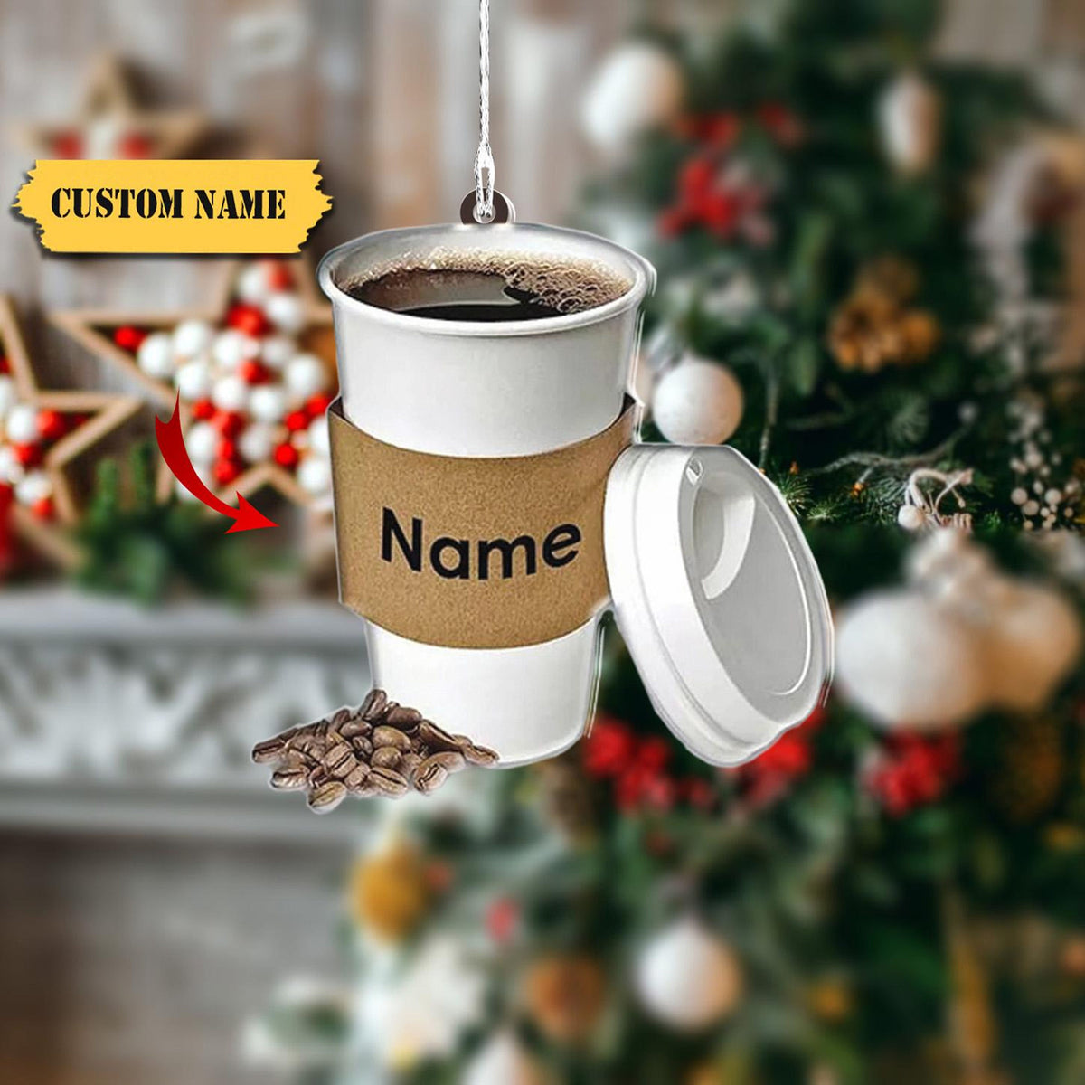 Coffee Cup Christmas Light Ornament Flat 2D, Coffee Christmas Tree Decor, Coffee Maker Tree Decor, Cute Tree Decor, Coffee Keychain