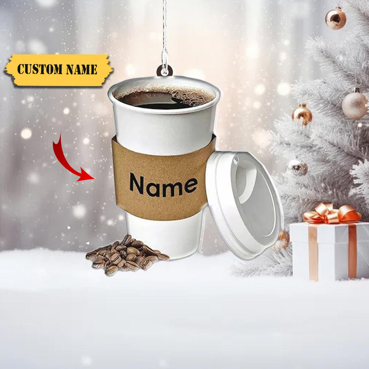 Coffee Cup Christmas Light Ornament Flat 2D, Coffee Christmas Tree Decor, Coffee Maker Tree Decor, Cute Tree Decor, Coffee Keychain