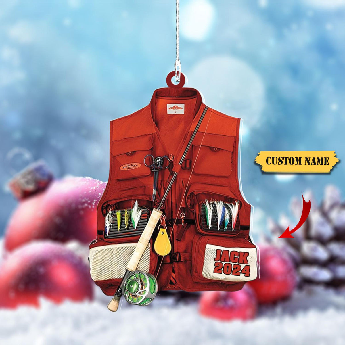 Personalized Fishing Ornament 2D, Custom Fishing Christmas Ornaments, Fishing Vest Christmas Ornaments, Gifts For Fishing Lovers Ornament