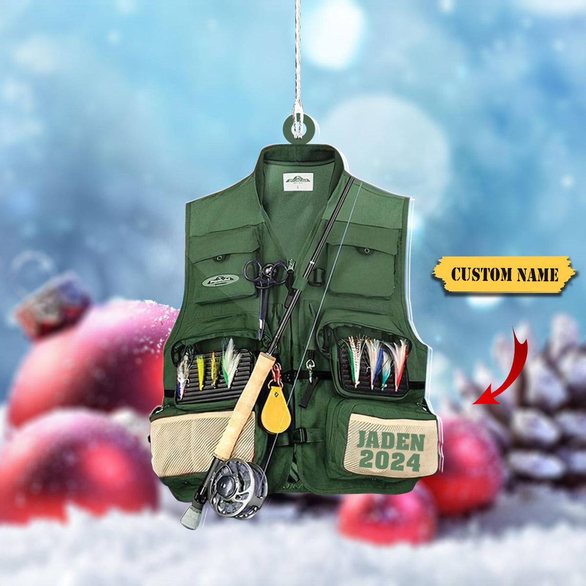 Personalized Fishing Ornament 2D, Custom Fishing Christmas Ornaments, Fishing Vest Christmas Ornaments, Gifts For Fishing Lovers Ornament