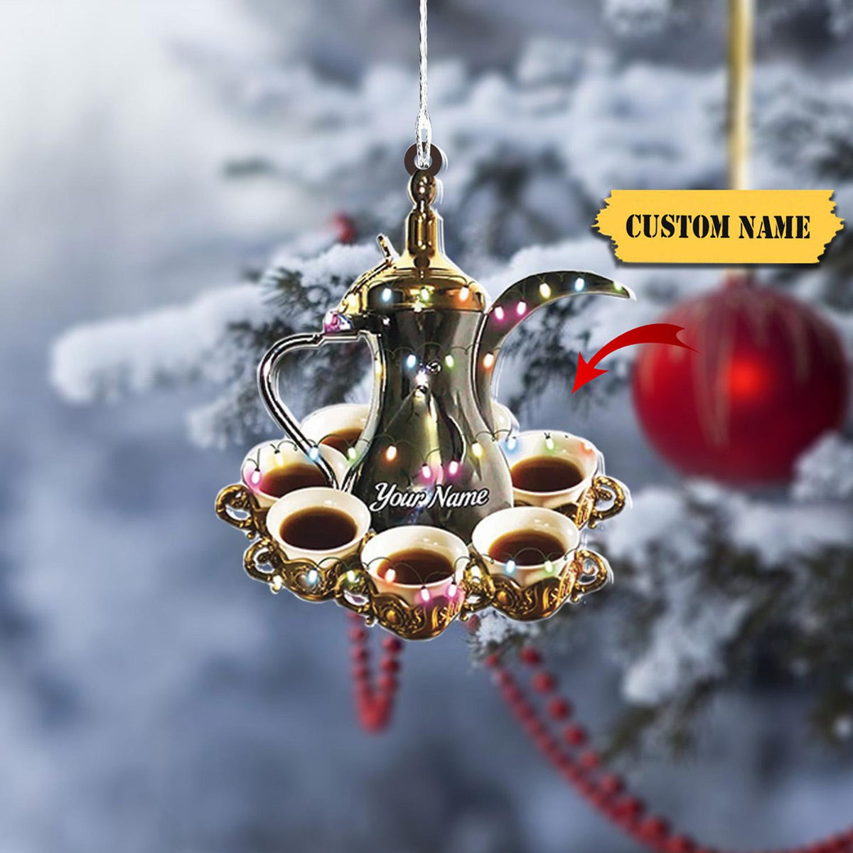 Arabic Coffee Christmas Ornament Flat 2D, Custom Name Barista Ornament, Christmas Gift, Coffee Machine Keepsake, Gift For Coffee Lovers