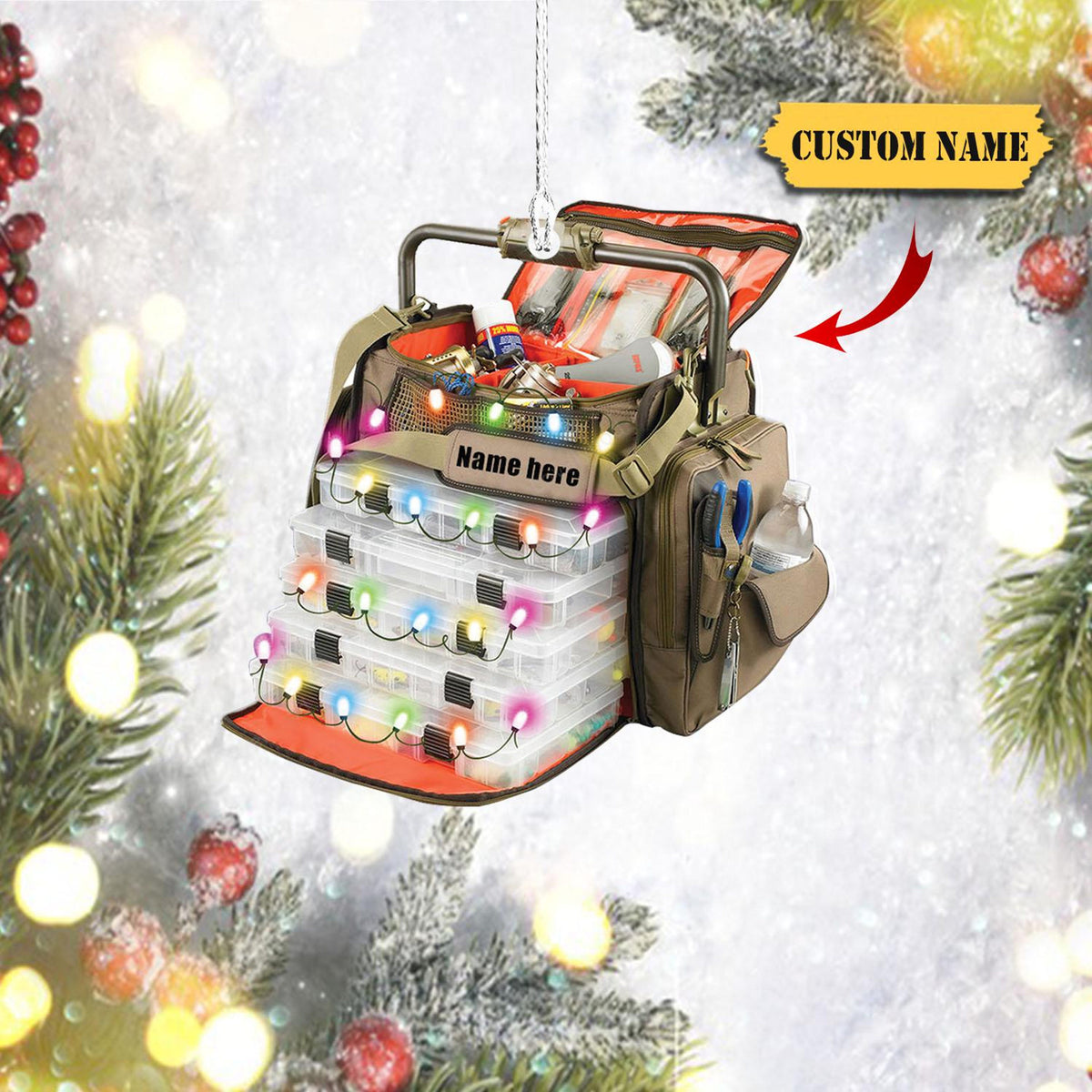 Fishing Christmas Fishing Bag, Custom Hanging Car, Fishing Bag, Fish Hook, Fishing Lover Ornament, Single Sided Printed, Father Day Gift