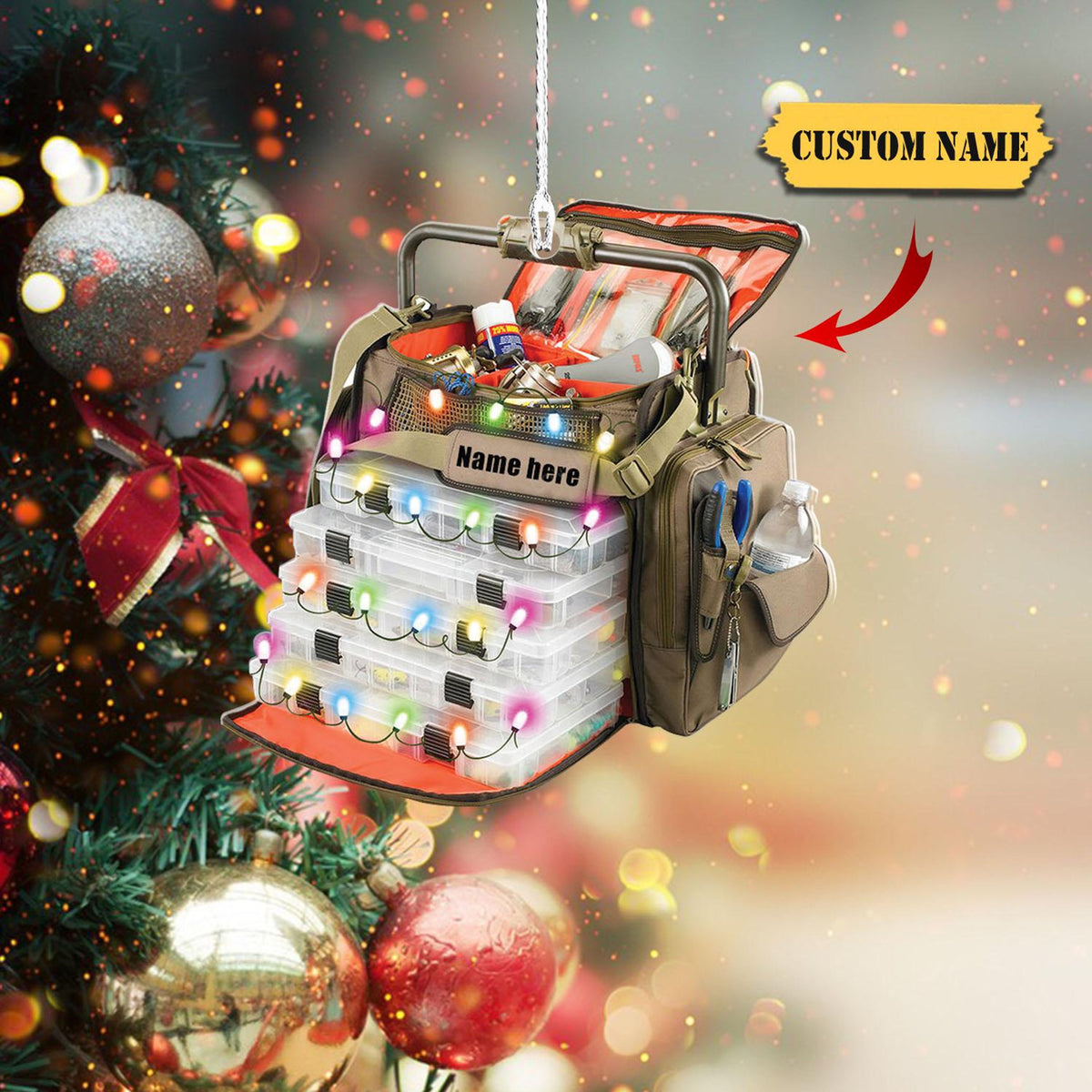 Fishing Christmas Fishing Bag, Custom Hanging Car, Fishing Bag, Fish Hook, Fishing Lover Ornament, Single Sided Printed, Father Day Gift