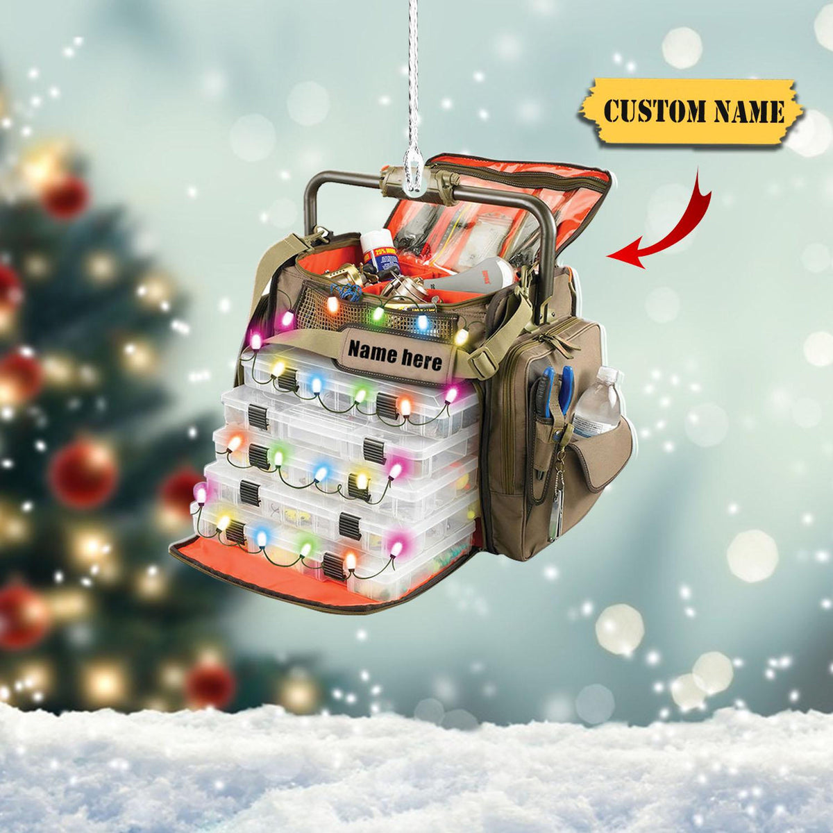 Fishing Christmas Fishing Bag, Custom Hanging Car, Fishing Bag, Fish Hook, Fishing Lover Ornament, Single Sided Printed, Father Day Gift