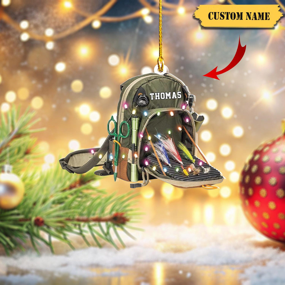 Homedesign Personalized Fishing Ornament, Custom Fishing Christmas Ornaments, Fishing Vest Christmas Ornaments, Gifts For Fishing Lovers