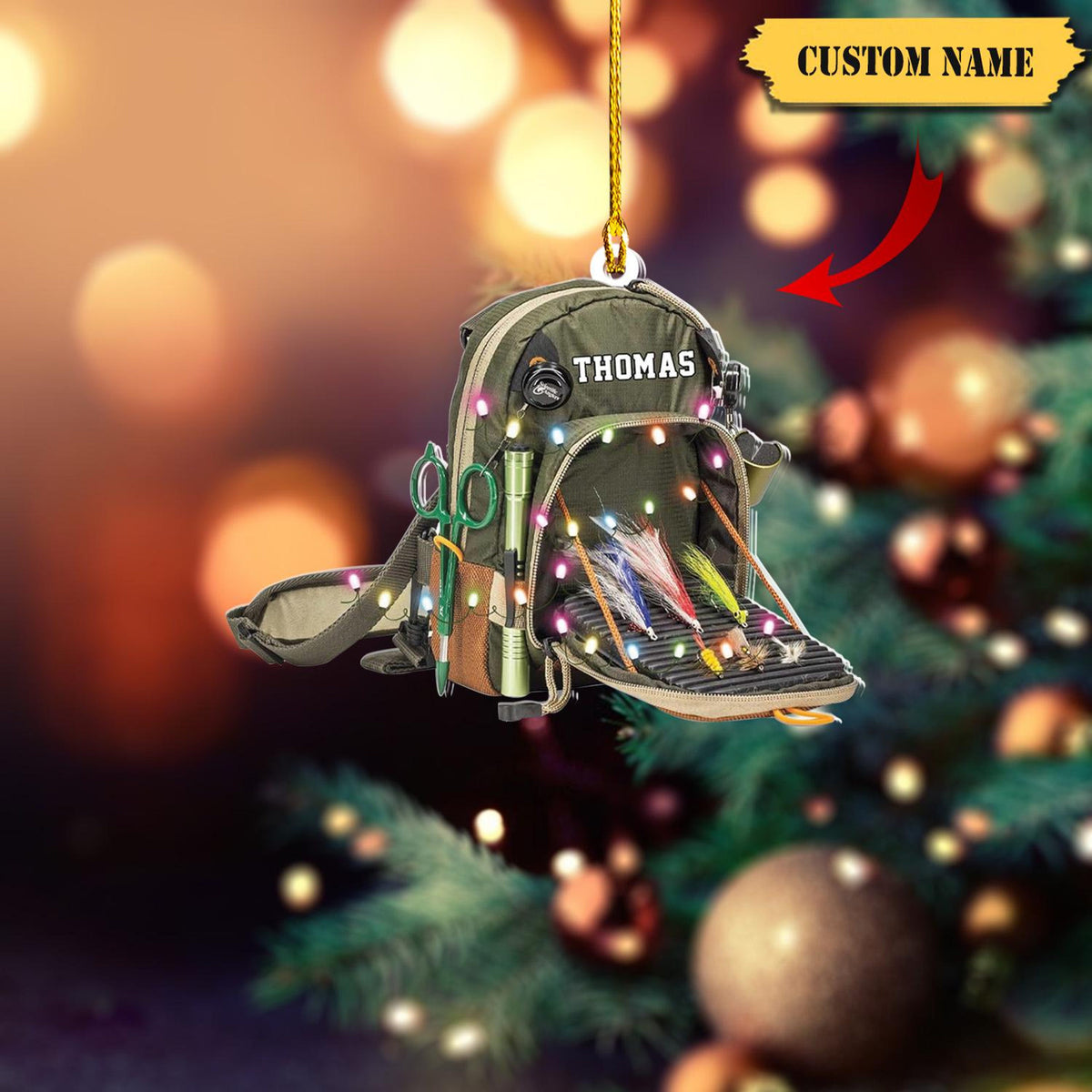 Homedesign Personalized Fishing Ornament, Custom Fishing Christmas Ornaments, Fishing Vest Christmas Ornaments, Gifts For Fishing Lovers