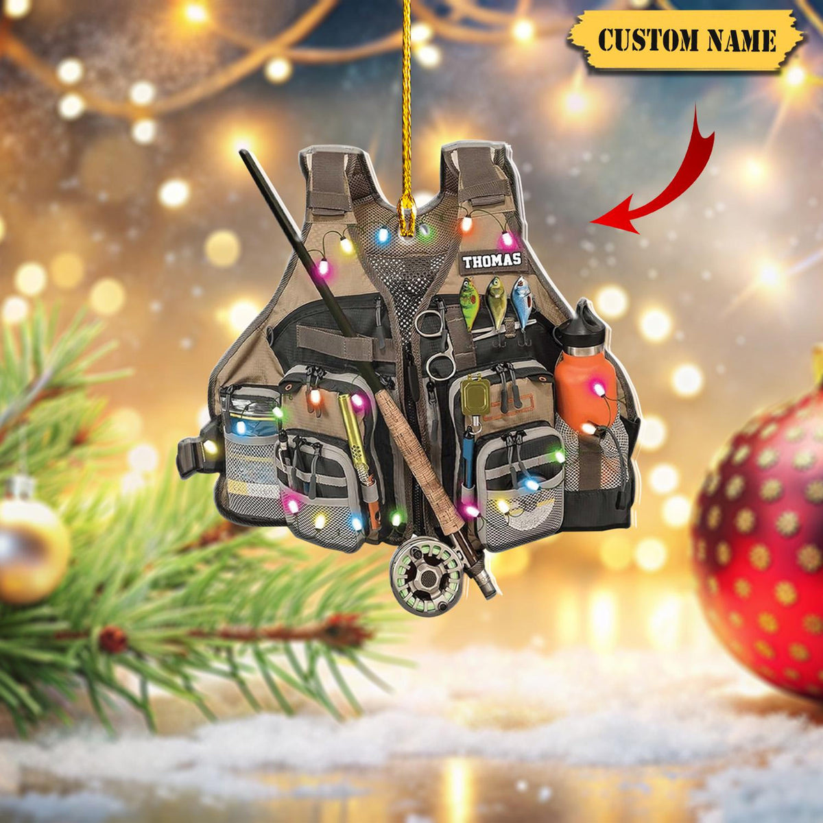 Personalized Fishing Ornament Custom Fishing Christmas Ornaments Fishing Vest Christmas Ornaments Gifts For Fishing Lovers Ornament