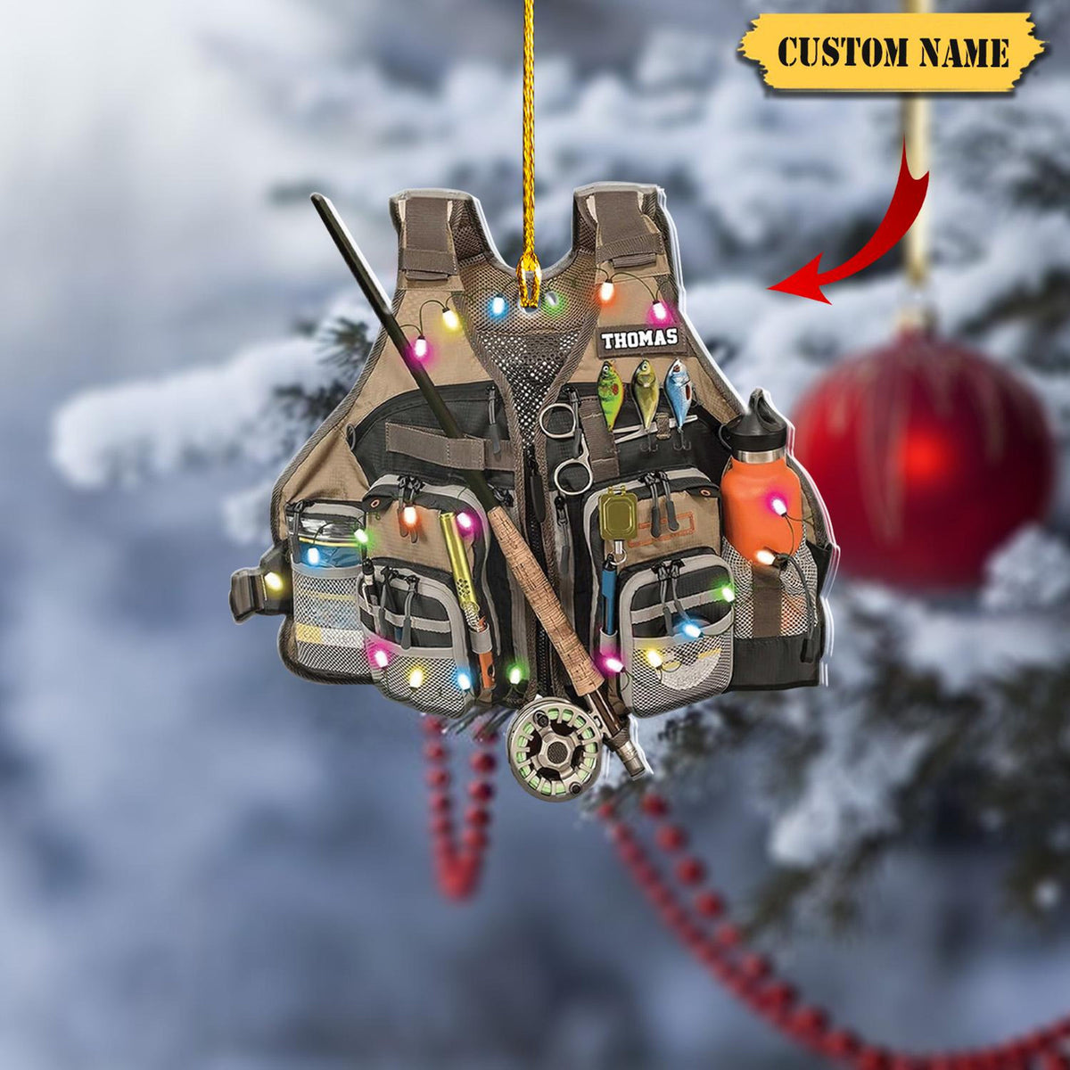 Personalized Fishing Ornament Custom Fishing Christmas Ornaments Fishing Vest Christmas Ornaments Gifts For Fishing Lovers Ornament