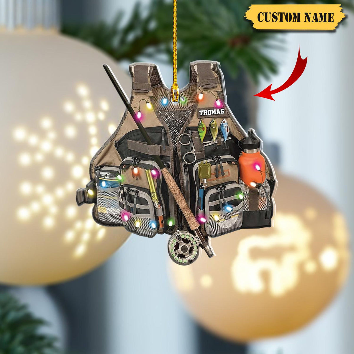 Personalized Fishing Ornament Custom Fishing Christmas Ornaments Fishing Vest Christmas Ornaments Gifts For Fishing Lovers Ornament