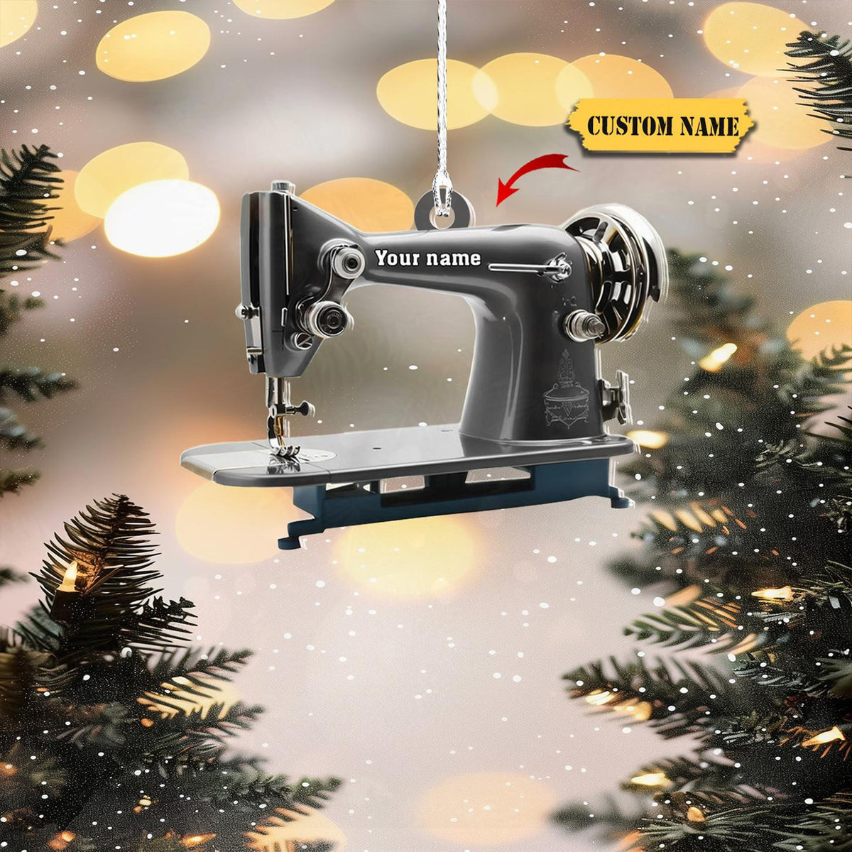 Personalized Sewing Machine Christmas Ornament Flat 2D,Sewing Ornament Christmas Tree, Sewing Flower Machine Ornament,Gifts For Sewing Lover