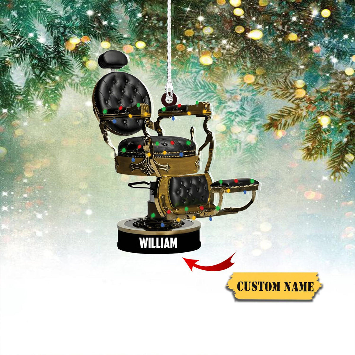 Barbers Chair Personalized Cut Ornament 2D,  Christmas Gift For Barber, Custom Name Barber Flat Ornament, Gift For Barber