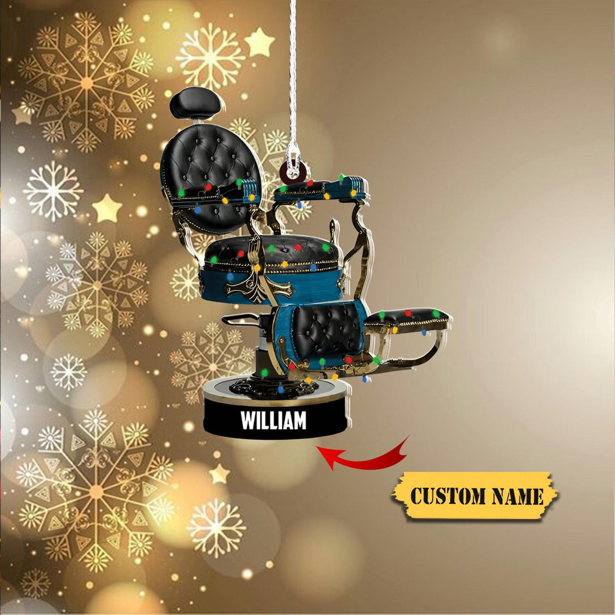 Barbers Chair Personalized Cut Ornament 2D,  Christmas Gift For Barber, Custom Name Barber Flat Ornament, Gift For Barber