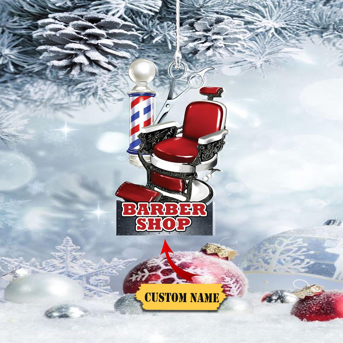Barber Logo Custom Shaped Ornament 2D, Christmas Gift For Barber, Barber , Christmas Gift, Top Christmas Decor