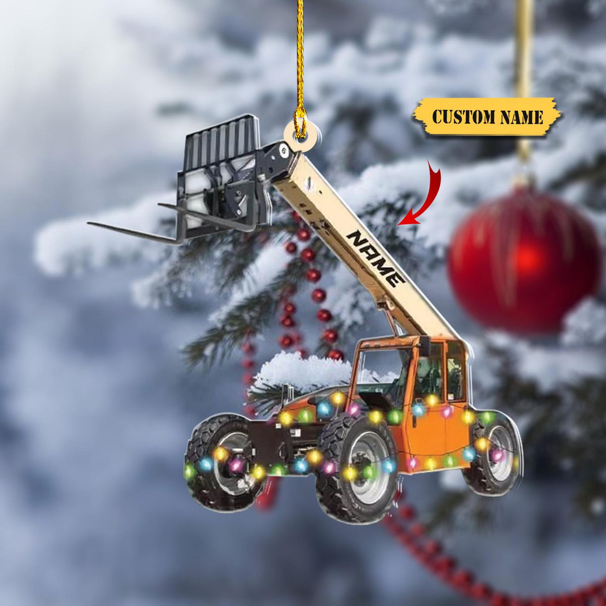 Telescopic Handler Forklift Christmas Ornament Custom Forklift Truck Christmas 2D, Xmas 2024, Gift For Kids