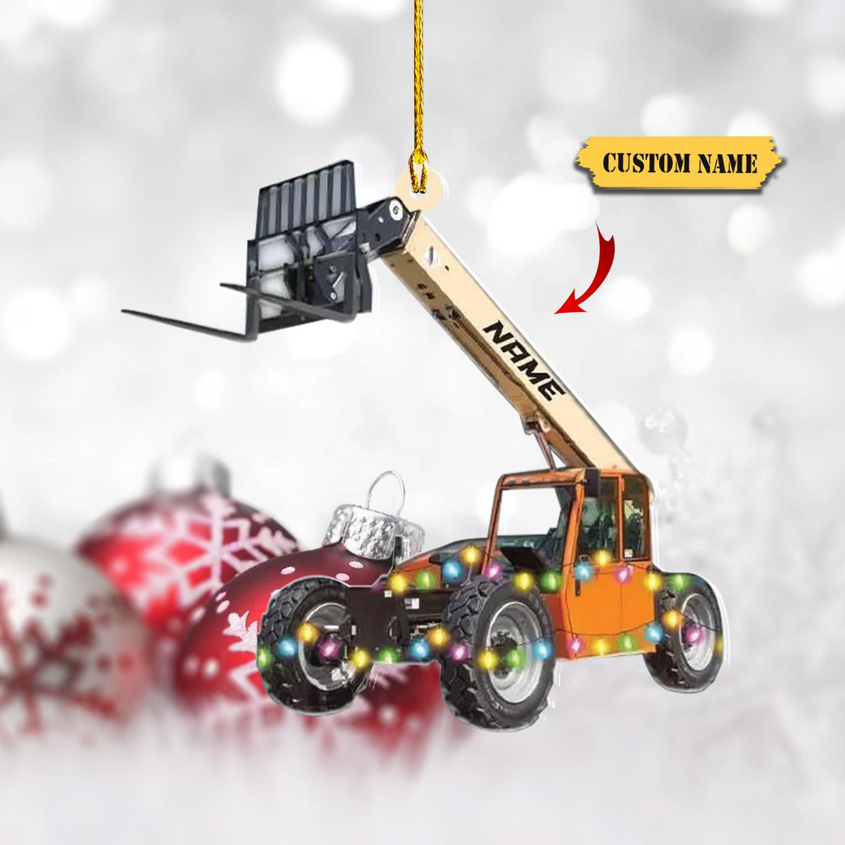 Telescopic Handler Forklift Christmas Ornament Custom Forklift Truck Christmas 2D, Xmas 2024, Gift For Kids