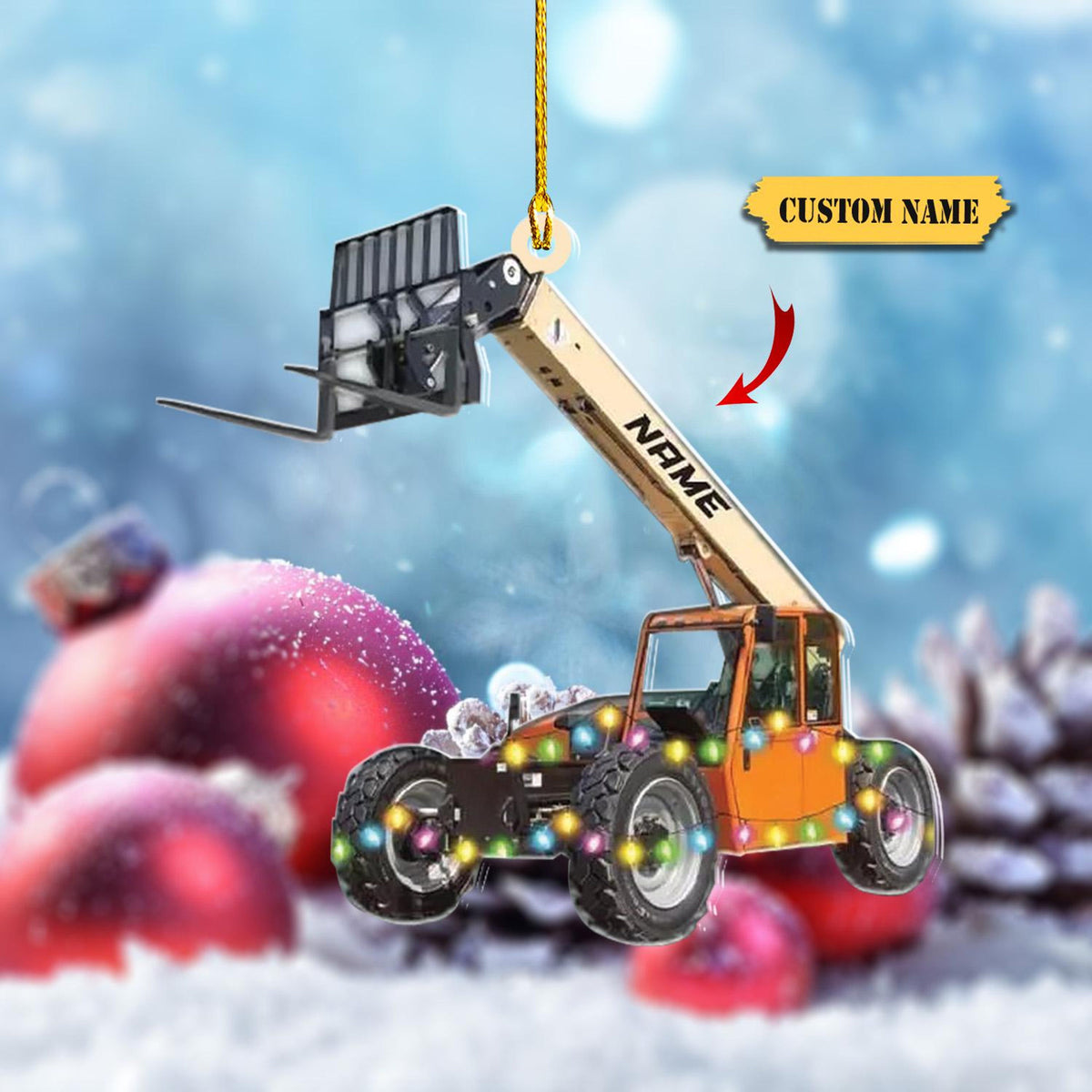Telescopic Handler Forklift Christmas Ornament Custom Forklift Truck Christmas 2D, Xmas 2024, Gift For Kids