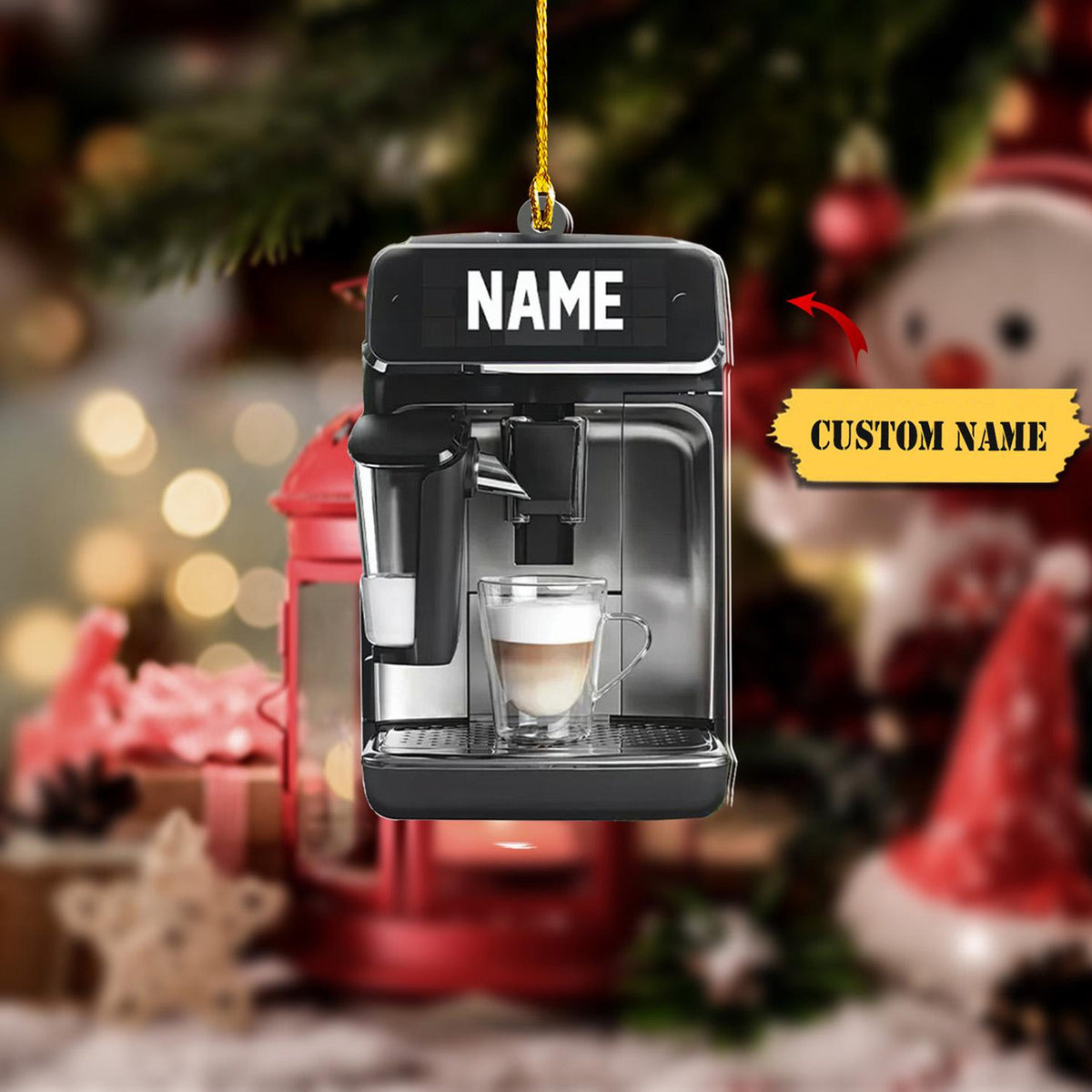 Arabic Coffee Christmas Ornament Flat 2D, Custom Name Barista Ornament, Christmas Gift, Coffee Machine Keepsake, Gift For Coffee Lovers