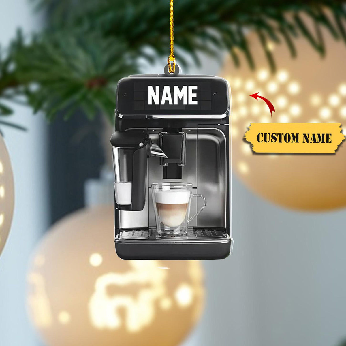 Arabic Coffee Christmas Ornament Flat 2D, Custom Name Barista Ornament, Christmas Gift, Coffee Machine Keepsake, Gift For Coffee Lovers