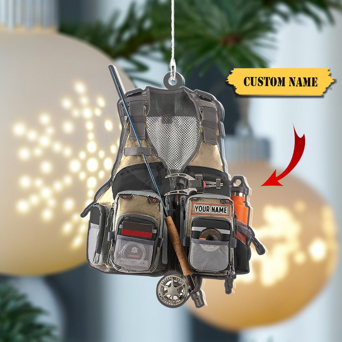 Personalized Fishing Ornament, Custom Fishing Christmas Ornaments, Fishing Vest Christmas Ornaments, Gifts For Fishing Lovers Ornament