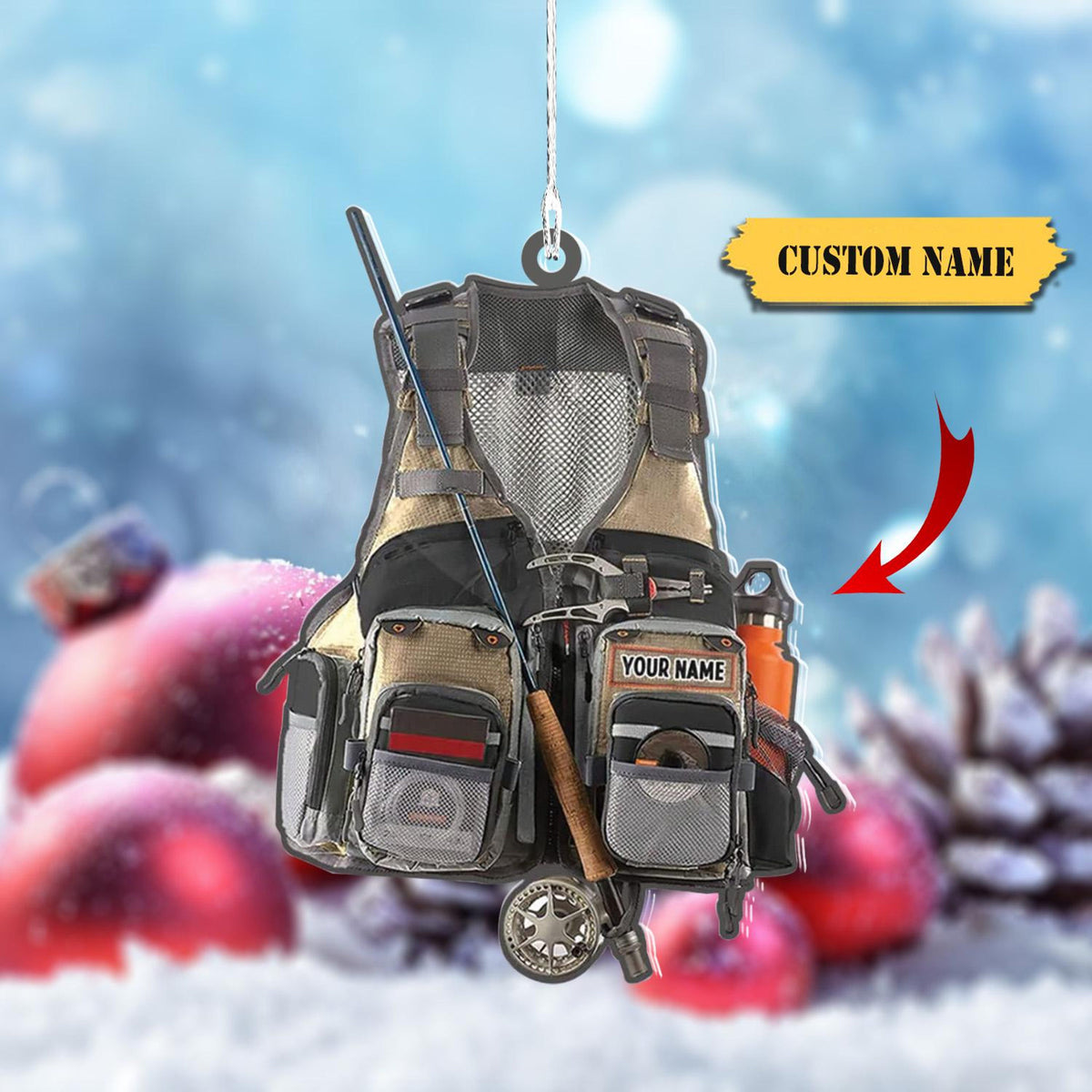 Personalized Fishing Ornament, Custom Fishing Christmas Ornaments, Fishing Vest Christmas Ornaments, Gifts For Fishing Lovers Ornament