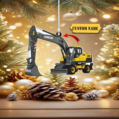 Excavator Machine Personalized Flat Ornaments 2D, Excavator Truck Custom Christmas Ornament, Gifts For Christmas