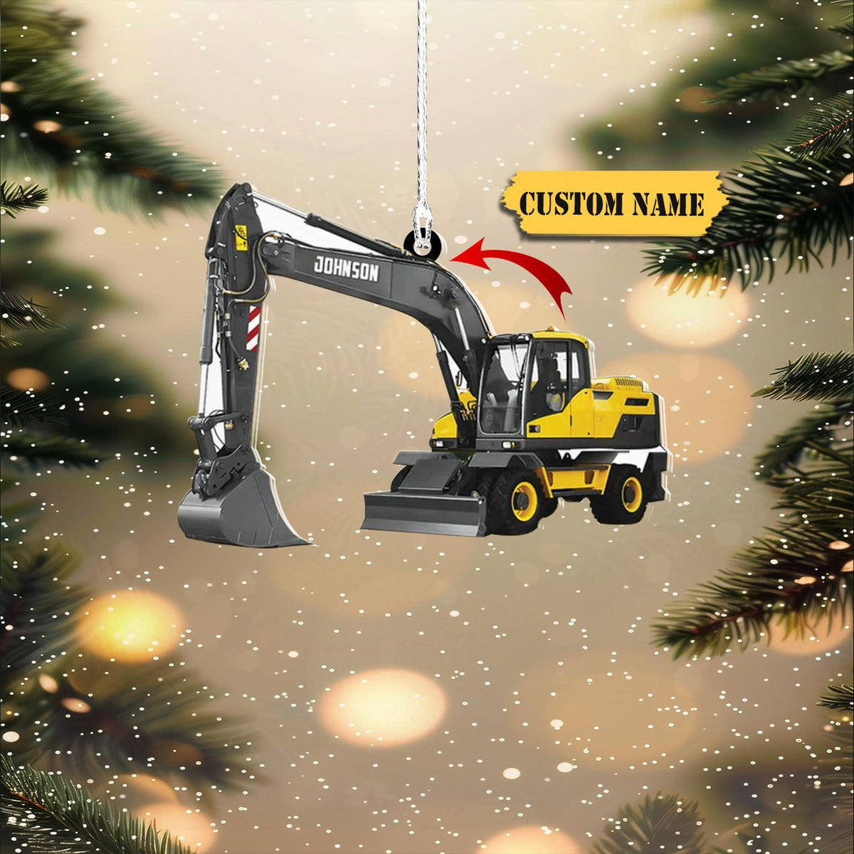 Excavator Machine Personalized Flat Ornaments 2D, Excavator Truck Custom Christmas Ornament, Gifts For Christmas