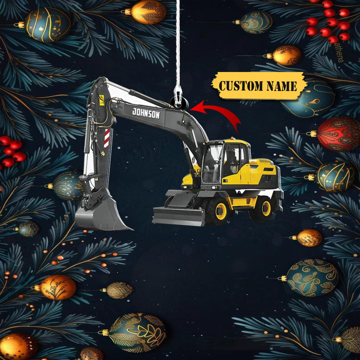 Excavator Machine Personalized Flat Ornaments 2D, Excavator Truck Custom Christmas Ornament, Gifts For Christmas