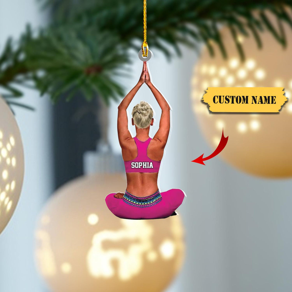 Yoga Ornament, Personalized Yoga With Uniform Christmas Acrylic Flat Ornament, Gifts For Yoga Lovers, Wife, Her, Friend, Yoga Christmas