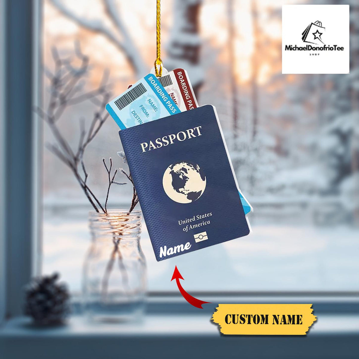 Personalized Passport Travel Ornament Flat 2D With Custom Name, Perfect Christmas Gift For Travelers & Adventurers