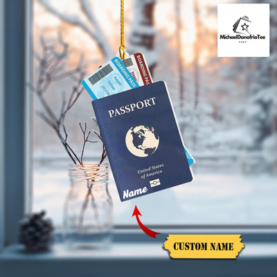 Personalized Passport Travel Ornament Flat 2D With Custom Name, Perfect Christmas Gift For Travelers & Adventurers