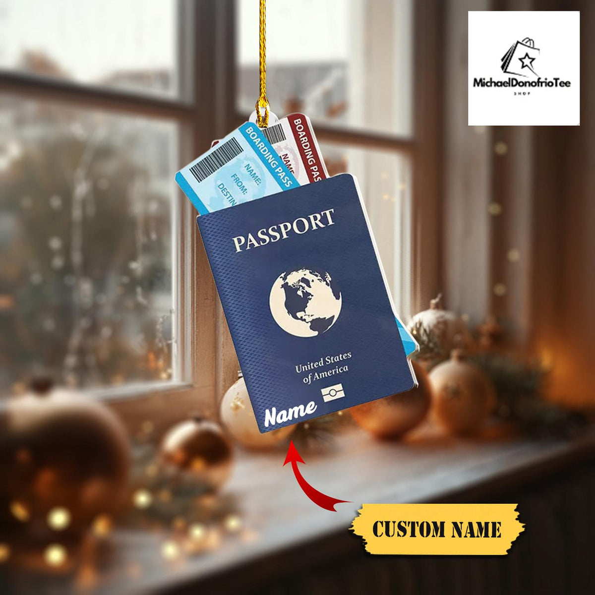 Personalized Passport Travel Ornament Flat 2D With Custom Name, Perfect Christmas Gift For Travelers & Adventurers