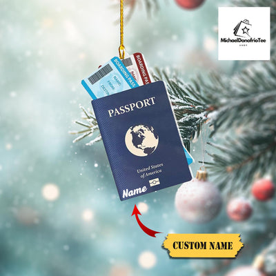Personalized Passport Travel Ornament Flat 2D With Custom Name, Perfect Christmas Gift For Travelers & Adventurers