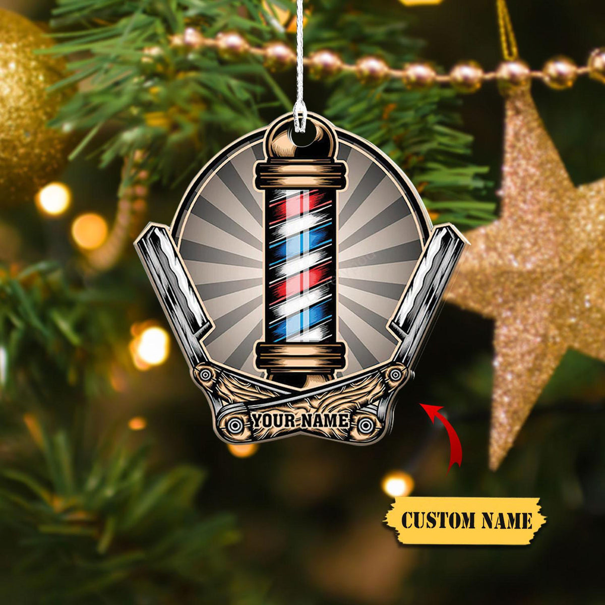 Barber Logo Custom Shaped Ornament 2D, Christmas Gift For Barber, Barber Shop Ornament, Mens Barber Personalized Christmas Ornament.