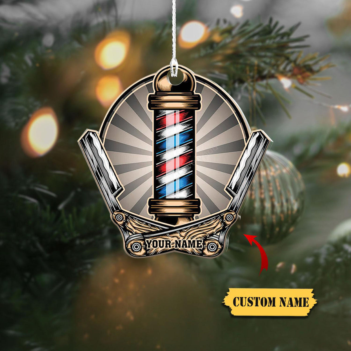 Barber Logo Custom Shaped Ornament 2D, Christmas Gift For Barber, Barber Shop Ornament, Mens Barber Personalized Christmas Ornament.
