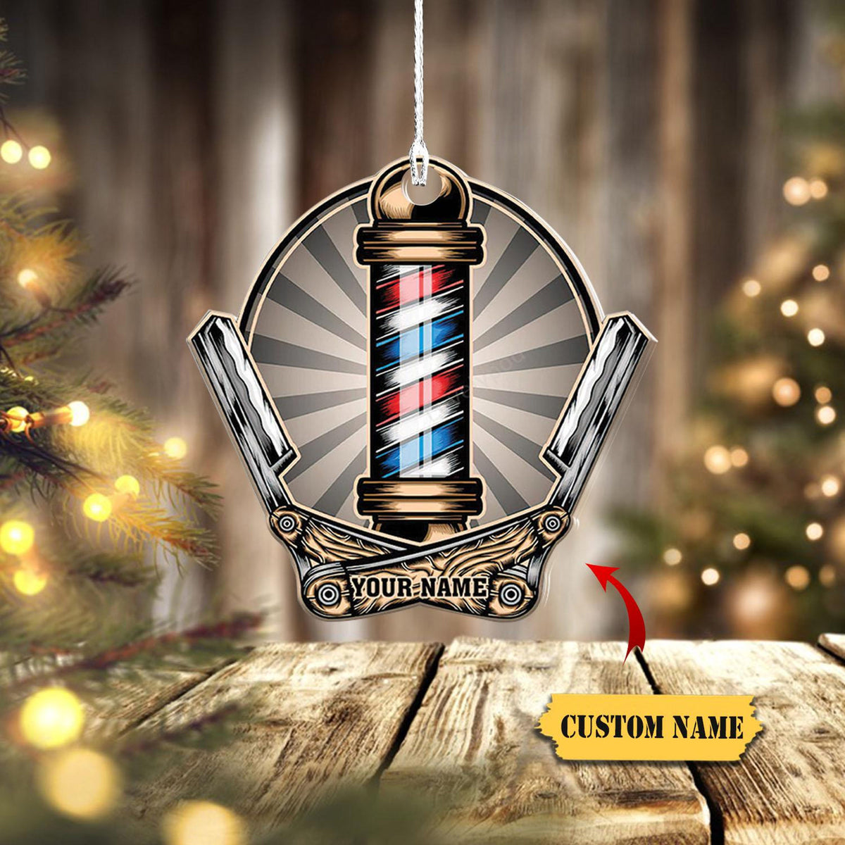 Barber Logo Custom Shaped Ornament 2D, Christmas Gift For Barber, Barber Shop Ornament, Mens Barber Personalized Christmas Ornament.