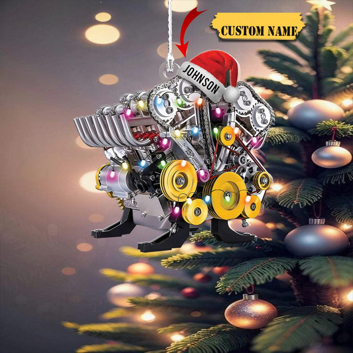 Drag Racing Hot Rod V8 Engine Different Color Custom Shape Ornament, Personalized Gift For Mechanic, Gift For Christmas