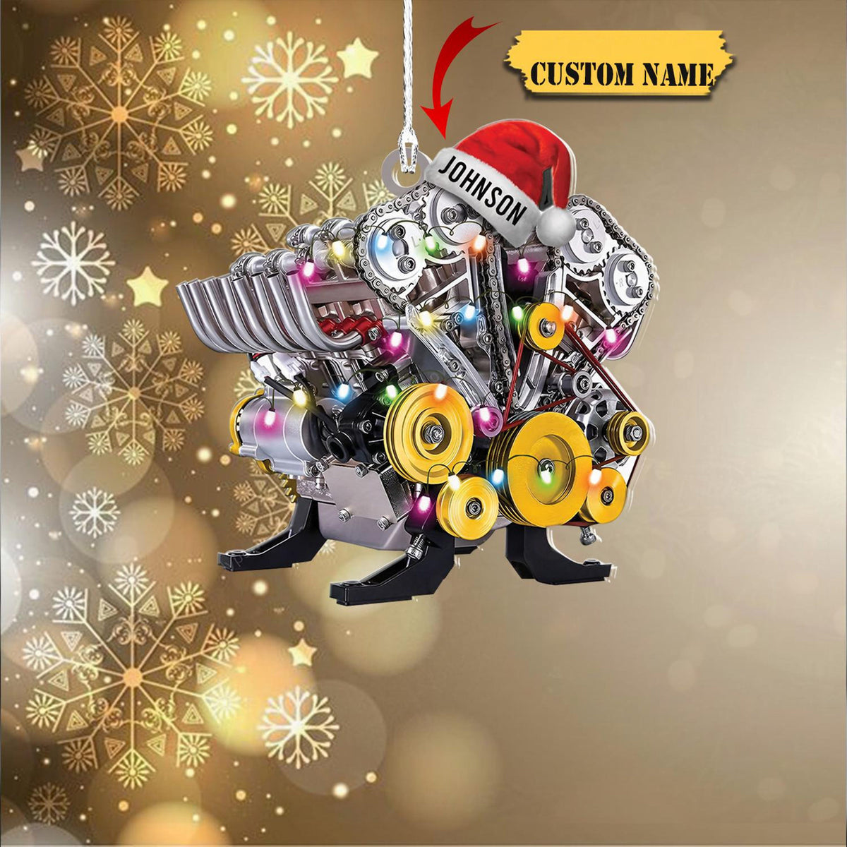 Drag Racing Hot Rod V8 Engine Different Color Custom Shape Ornament, Personalized Gift For Mechanic, Gift For Christmas