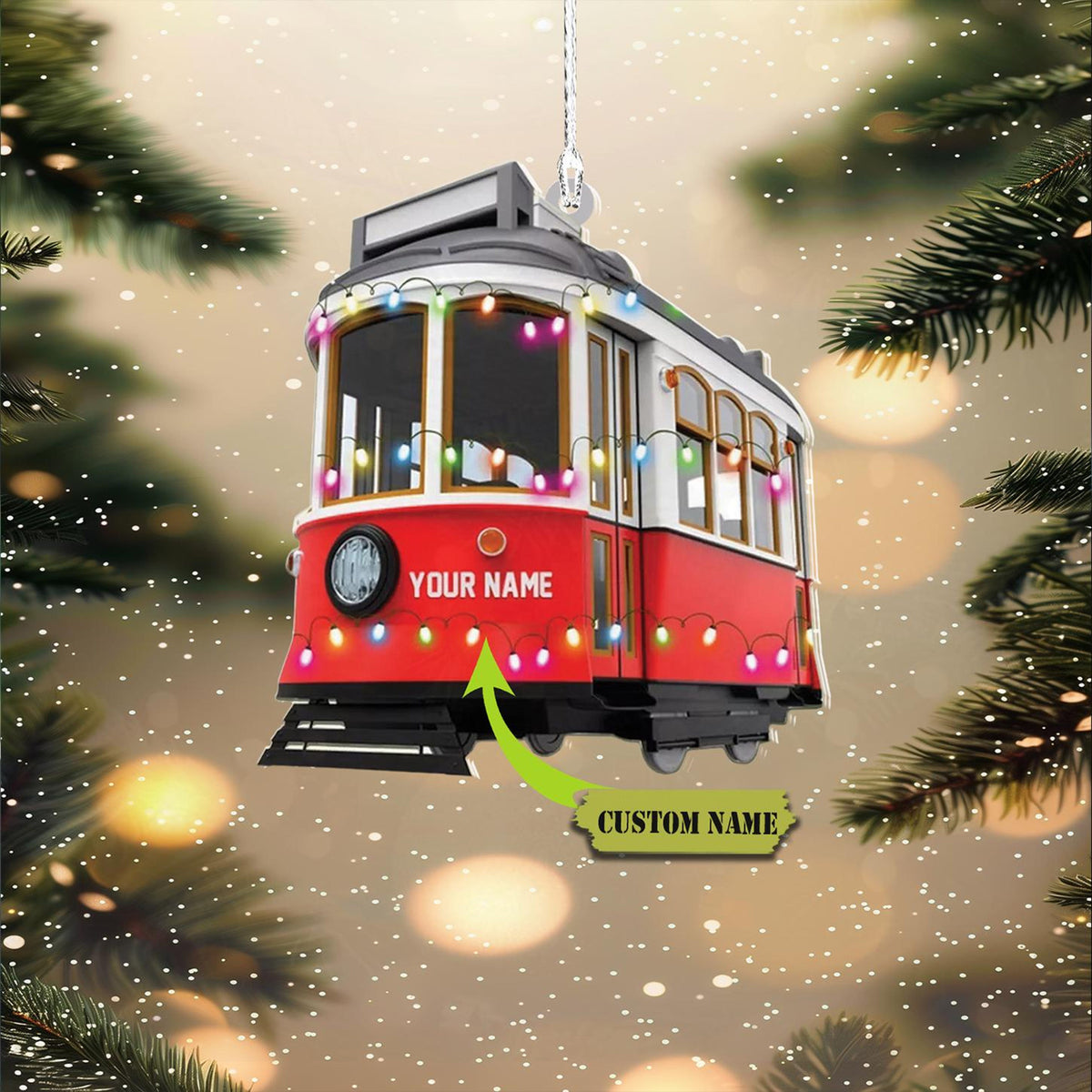 Vintage Tram, Train Christmas Ornament Flat 2D, Railroader Tree Hanging Xmas , Railroader Train, Christmas Decor, Train Lovers Ornament