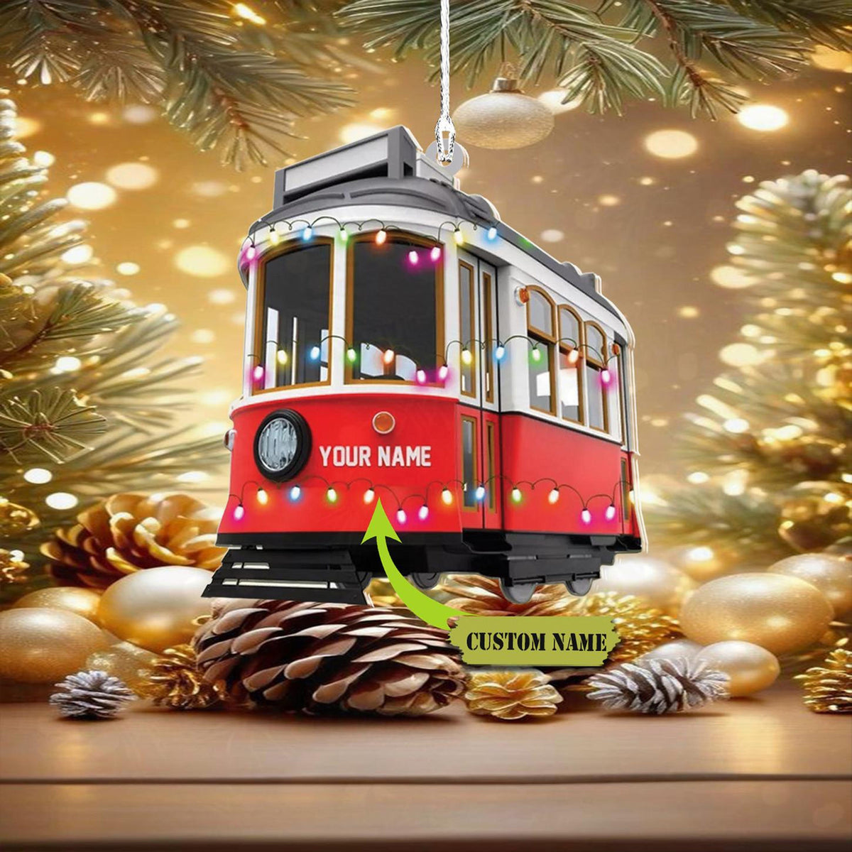 Vintage Tram, Train Christmas Ornament Flat 2D, Railroader Tree Hanging Xmas , Railroader Train, Christmas Decor, Train Lovers Ornament