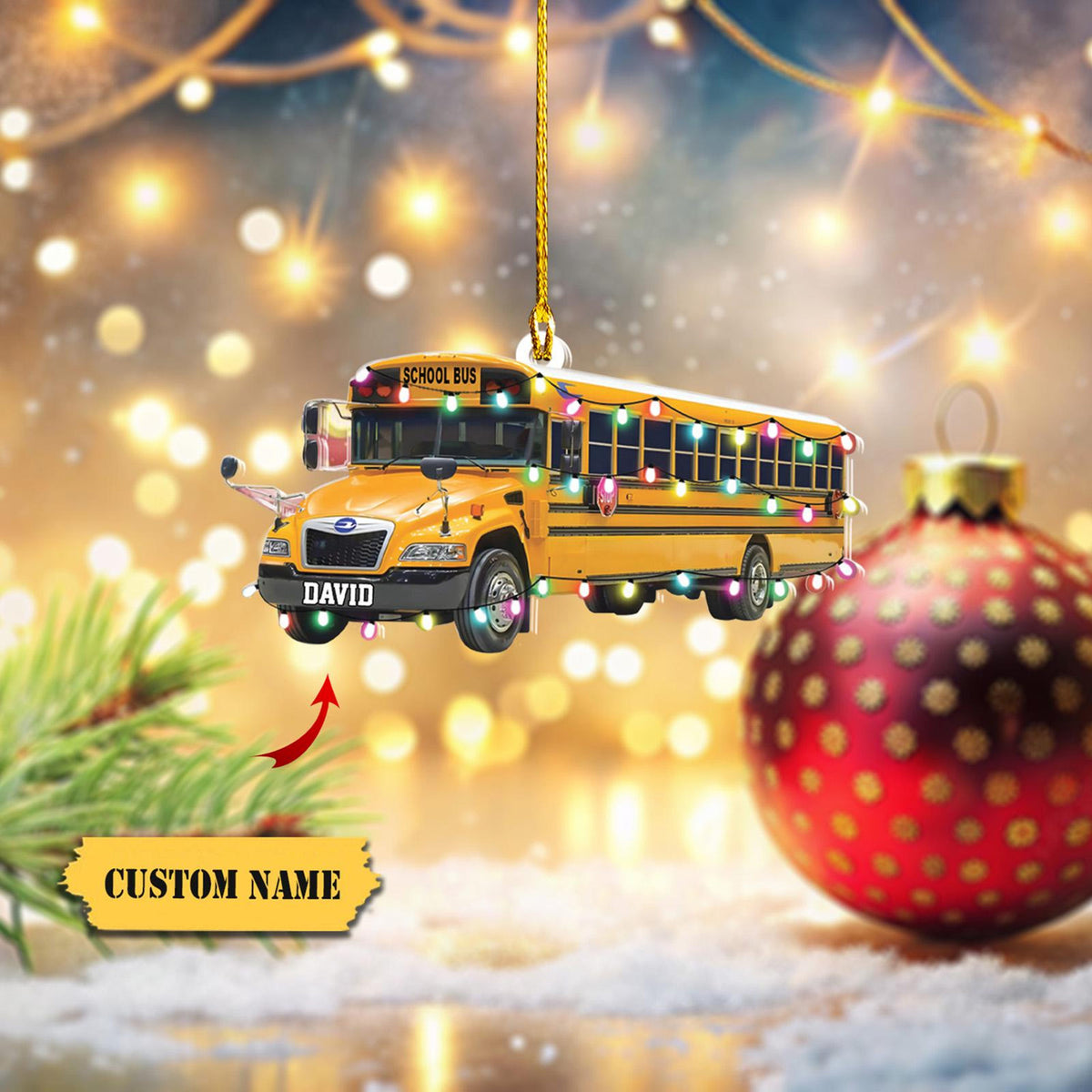 Personalized Ornament School Bus 2D Flat, School Bus Chirstmas Ornament, School Bus Lover Gift, Gift For Bus Driver.