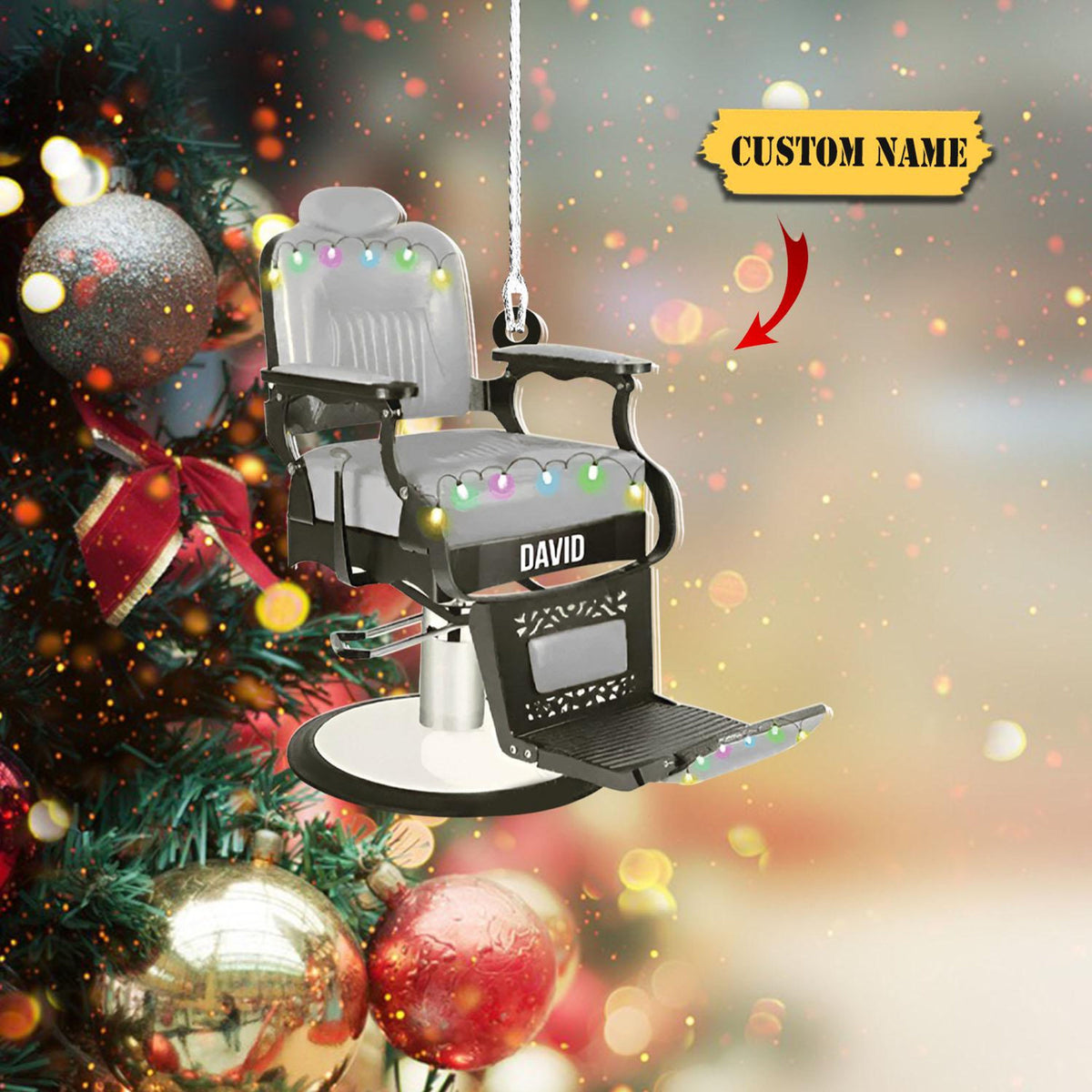 Barber Chair Personalized Christmas Ornament 2D, For Baber Shop Owner Gift, Barber Chair With Christmas Light, Gift For Christmas.