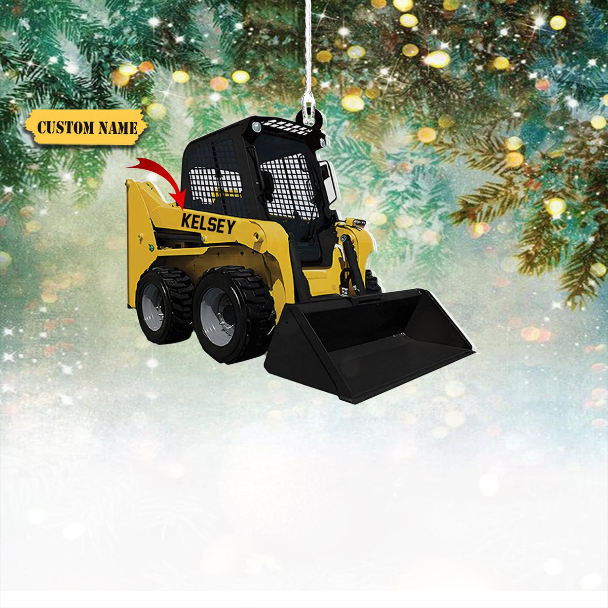 Personalized Skid Steer Loader 2D Flat Ornament, Custom Name Christmas Ornament, Truck Car Ornament Keepsake Gift, Trucker Gift.