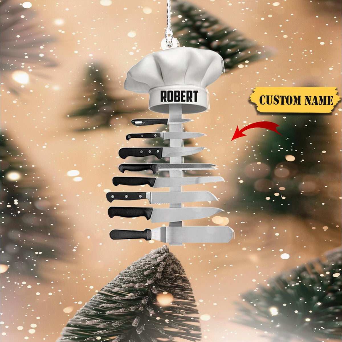 Personalized Chef Hat Knife Shaped Christmas Ornament, Idea Gift For Master Chef, Decoration House Xmas 2024, Gift For Cooking Lover