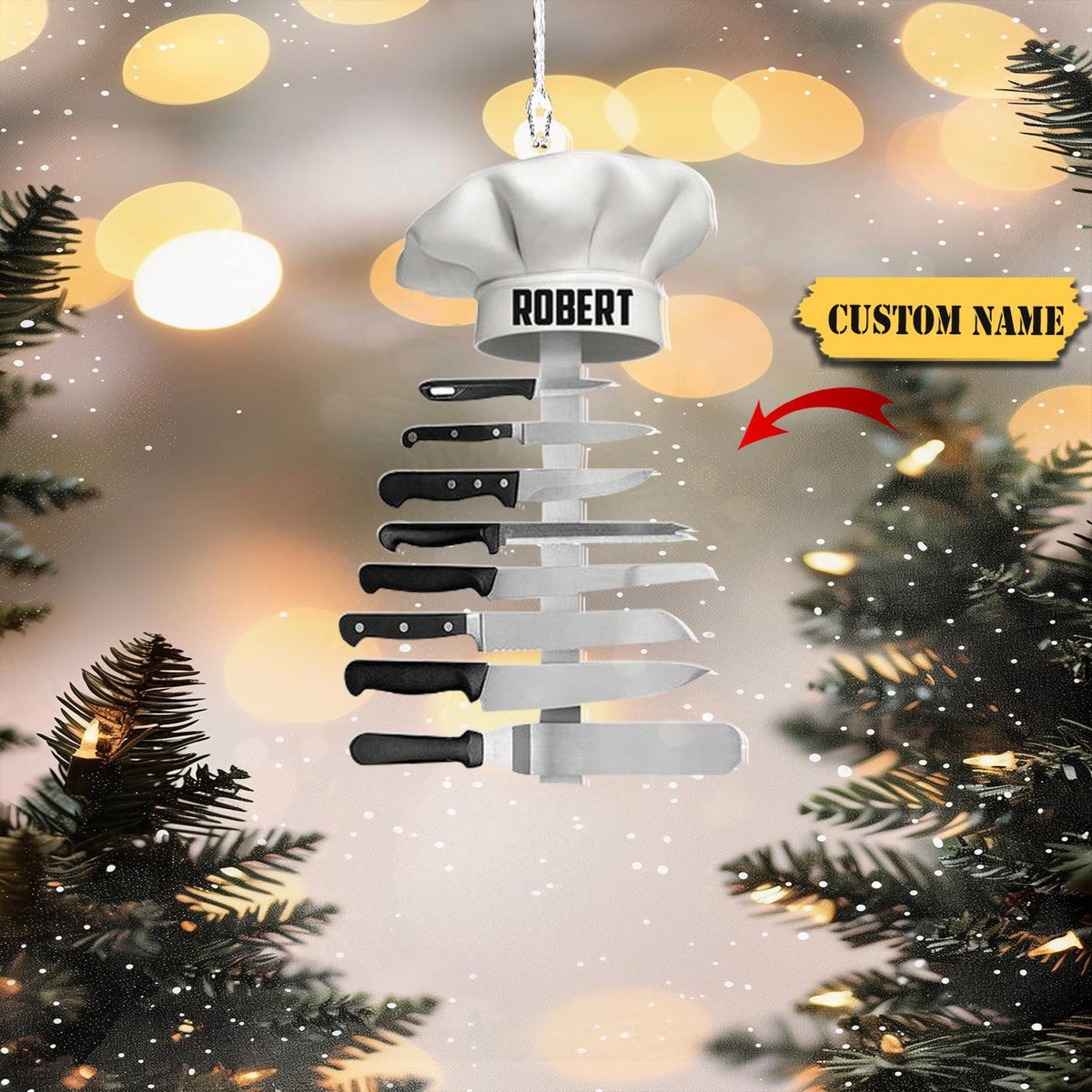 Personalized Chef Hat Knife Shaped Christmas Ornament, Idea Gift For Master Chef, Decoration House Xmas 2024, Gift For Cooking Lover