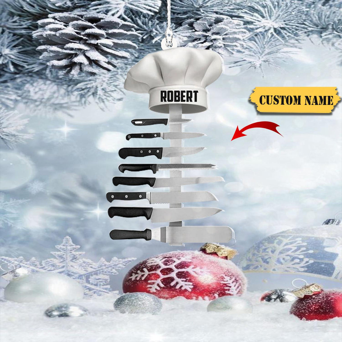 Personalized Chef Hat Knife Shaped Christmas Ornament, Idea Gift For Master Chef, Decoration House Xmas 2024, Gift For Cooking Lover