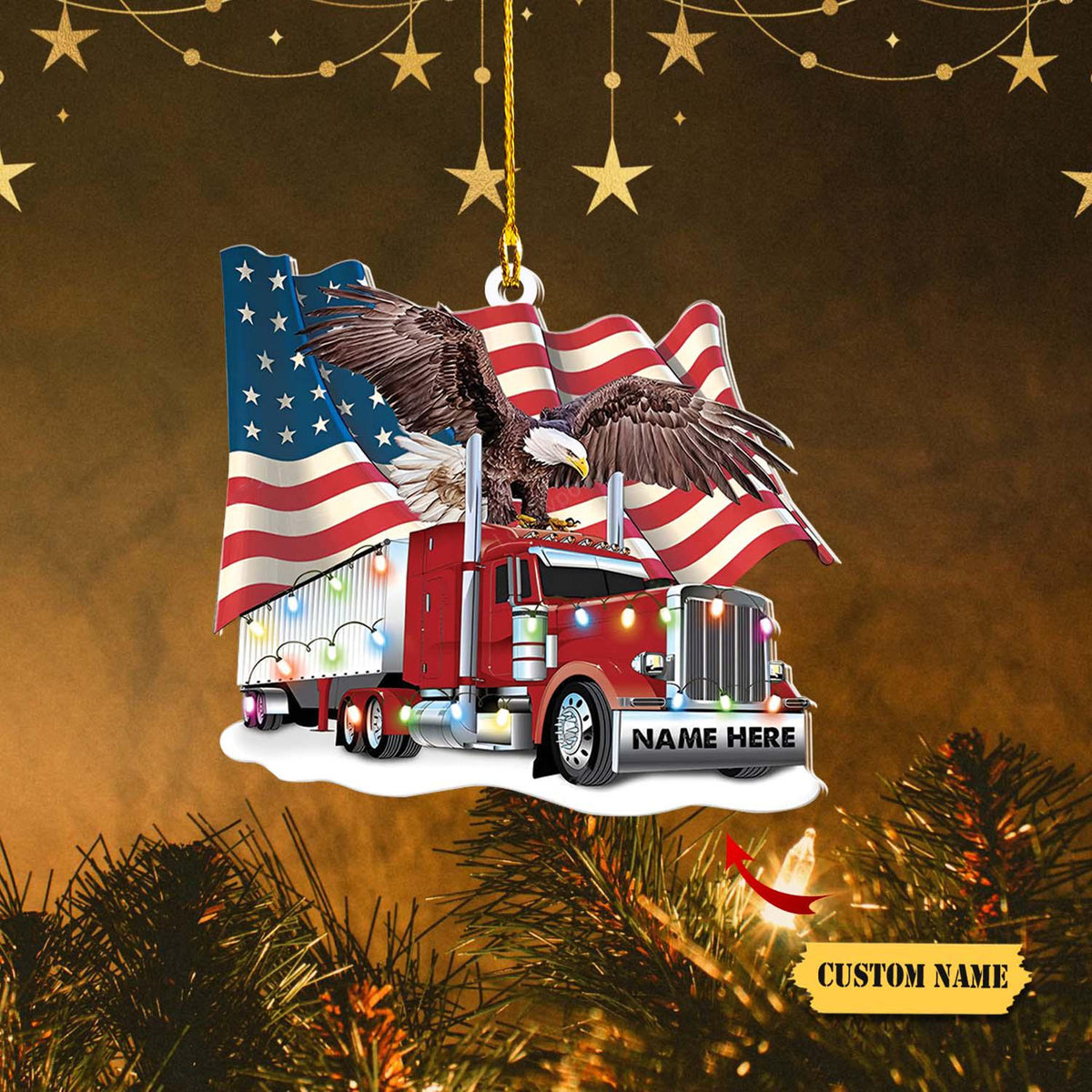 Trucker Christmas With Flag Personalized Christmas Ornament, Christmas Gift For Trucker, Xmas Decor, Gift For Farmers, Trucker Ornament