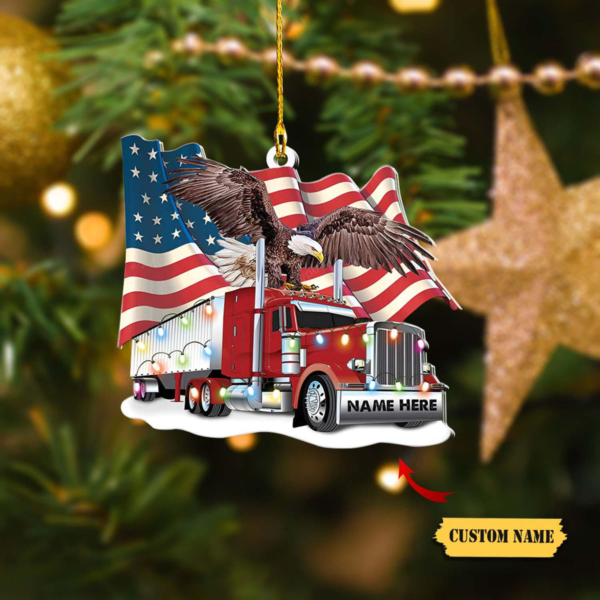 Trucker Christmas With Flag Personalized Christmas Ornament, Christmas Gift For Trucker, Xmas Decor, Gift For Farmers, Trucker Ornament